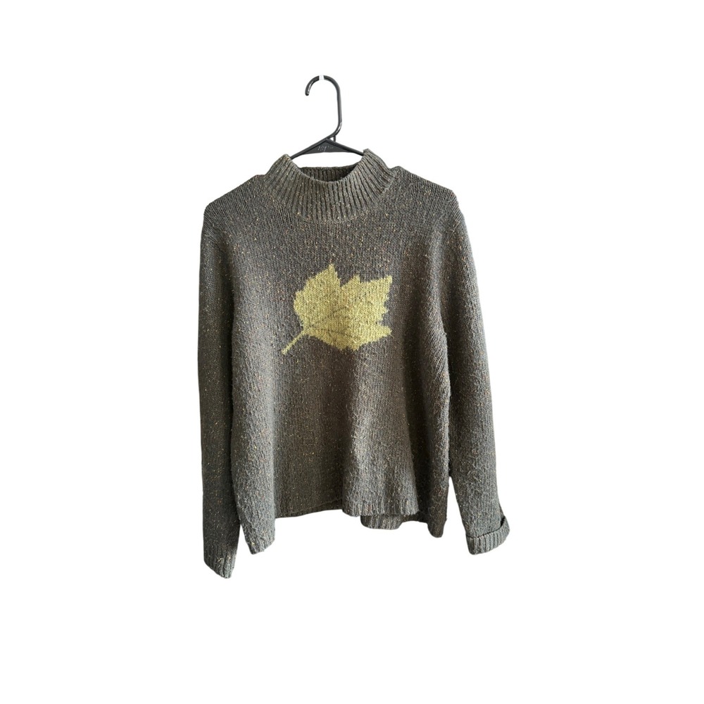 Norton Studio Vintage Green Maple Leaf Flecked Knit Wool Blend Sweater Large
